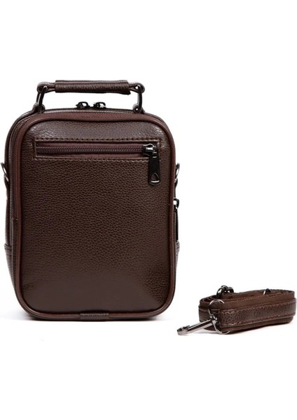Erkek Mekanizmalı Cüzdan ve Deri Çelik Kasalı Kapaklı Omuz ve El Çantası (17X22CM) TUL513 - Kahverengi