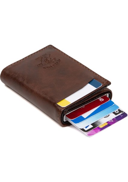 Erkek Rfıd Otomatik Çekim Koruyucu Mekanizmalı Kağıt Para Bölmeli Hediyelik Kartlık Cüzdan TUL601 - Kahverengi