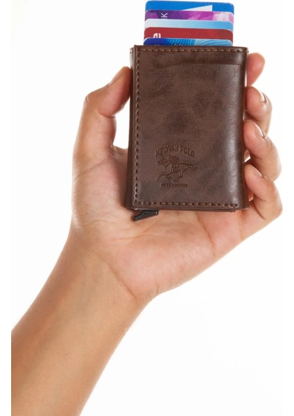 Erkek Rfıd Otomatik Çekim Koruyucu Mekanizmalı Kağıt Para Bölmeli Hediyelik Kartlık Cüzdan TUL601 - Kahverengi modelleri