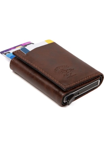 Erkek Rfıd Otomatik Çekim Koruyucu Mekanizmalı Kağıt Para Bölmeli Hediyelik Kartlık Cüzdan TUL601 - Kahverengi fırsatları