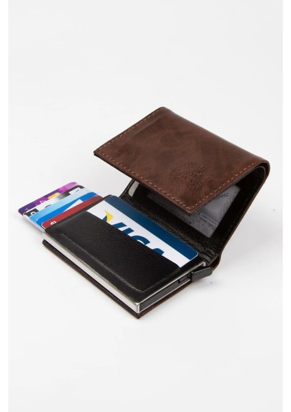 Erkek Rfıd Otomatik Çekim Koruyucu Mekanizmalı Kağıt Para Bölmeli Hediyelik Kartlık Cüzdan TUL601 - Kahverengi indirimleri