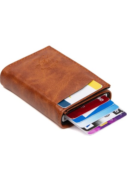 Erkek Rfıd Otomatik Çekim Koruyucu Mekanizmalı Kağıt Para Bölmeli Hediyelik Kartlık Cüzdan TUL601 - Taba