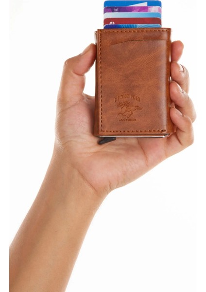 Erkek Rfıd Otomatik Çekim Koruyucu Mekanizmalı Kağıt Para Bölmeli Hediyelik Kartlık Cüzdan TUL601 - Taba modelleri