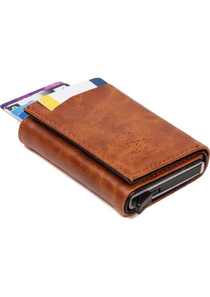 Erkek Rfıd Otomatik Çekim Koruyucu Mekanizmalı Kağıt Para Bölmeli Hediyelik Kartlık Cüzdan TUL601 - Taba fırsatları