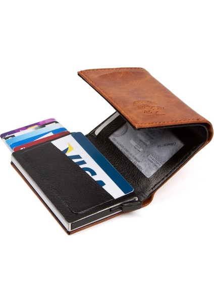 Erkek Rfıd Otomatik Çekim Koruyucu Mekanizmalı Kağıt Para Bölmeli Hediyelik Kartlık Cüzdan TUL601 - Taba indirimleri