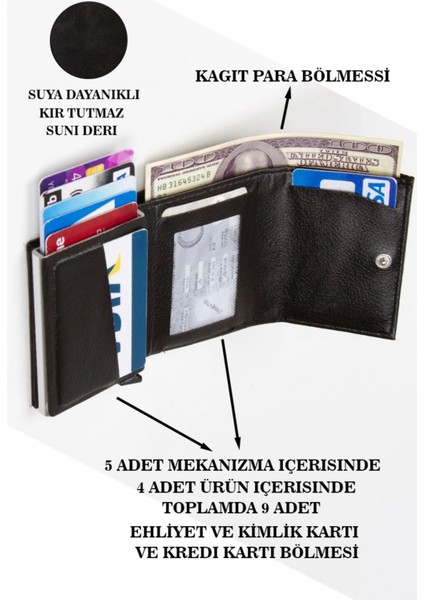 Erkek Rfıd Otomatik Çekim Koruyucu Mekanizmalı Kağıt Para Bölmeli Hediyelik Kartlık Cüzdan TUL601 - Haki fiyatları