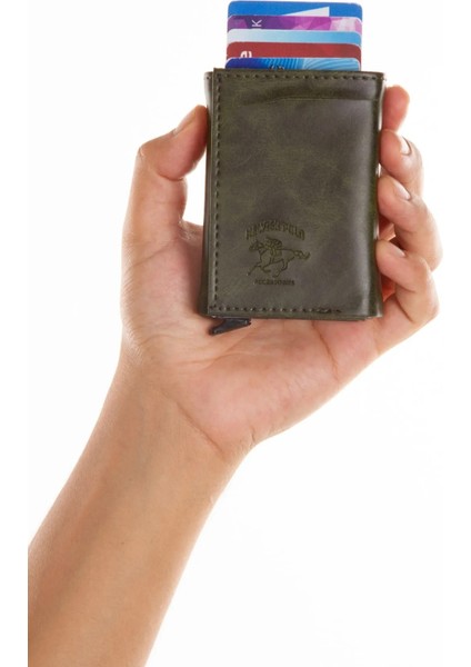 Erkek Rfıd Otomatik Çekim Koruyucu Mekanizmalı Kağıt Para Bölmeli Hediyelik Kartlık Cüzdan TUL601 - Haki modelleri