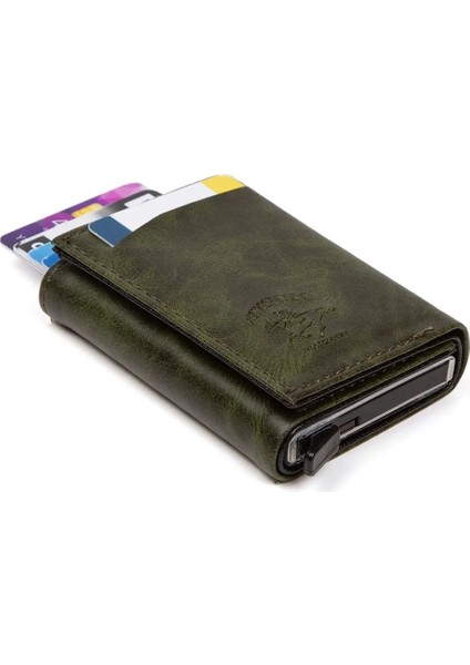 Erkek Rfıd Otomatik Çekim Koruyucu Mekanizmalı Kağıt Para Bölmeli Hediyelik Kartlık Cüzdan TUL601 - Haki fırsatları
