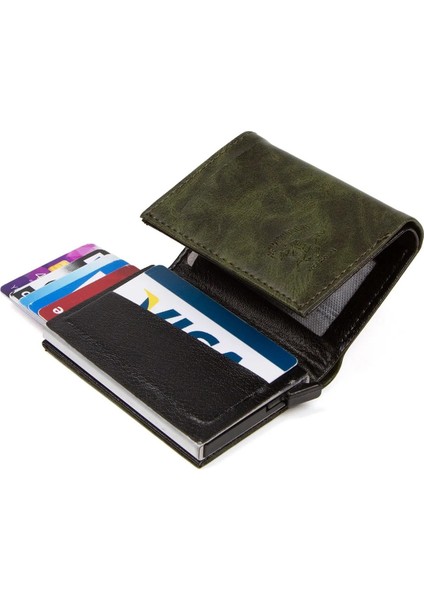 Erkek Rfıd Otomatik Çekim Koruyucu Mekanizmalı Kağıt Para Bölmeli Hediyelik Kartlık Cüzdan TUL601 - Haki indirimleri