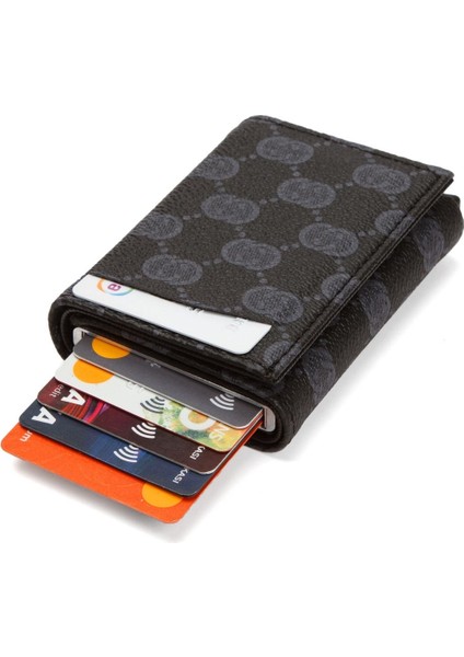Rfıd Otomatik Çekim Koruyucu Mekanizmalı Kağıt Para Bölmeli Hediyelik Kartlık Cüzdan TUL604 - Siyah