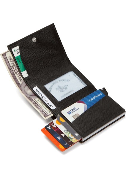 Rfıd Otomatik Çekim Koruyucu Mekanizmalı Kağıt Para Bölmeli Hediyelik Kartlık Cüzdan TUL604 - Siyah indirimleri