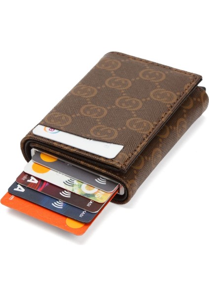 Erkek Rfıd Otomatik Çekim Koruyucu Mekanizmalı Kağıt Para Bölmeli Hediyelik Kartlık Cüzdan TUL604 - Taba