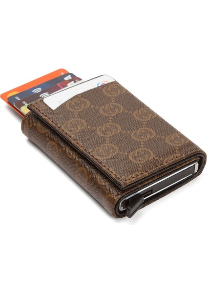 Erkek Rfıd Otomatik Çekim Koruyucu Mekanizmalı Kağıt Para Bölmeli Hediyelik Kartlık Cüzdan TUL604 - Taba modelleri