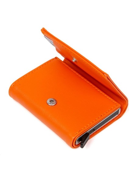 Erkek Rfıd Otomatik Çekim Koruyucu Mekanizmalı Kağıt Para Bölmeli Hediyelik Kartlık Cüzdan TUL605 - Turuncu modelleri