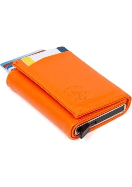 Erkek Rfıd Otomatik Çekim Koruyucu Mekanizmalı Kağıt Para Bölmeli Hediyelik Kartlık Cüzdan TUL605 - Turuncu fırsatları