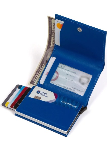 Erkek Rfıd Otomatik Çekim Koruyucu Mekanizmalı Kağıt Para Bölmeli Hediyelik Kartlık Cüzdan TUL605 - Mavi fırsatları