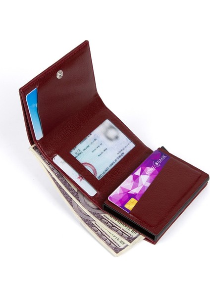 Erkek Rfıd Otomatik Çekim Koruyucu Mekanizmalı Kağıt Para Bölmeli Hediyelik Kartlık Cüzdan TUL605 - Bordo fırsatları