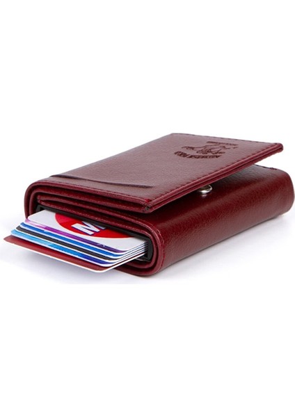Erkek Rfıd Otomatik Çekim Koruyucu Mekanizmalı Kağıt Para Bölmeli Hediyelik Kartlık Cüzdan TUL605 - Bordo indirimleri
