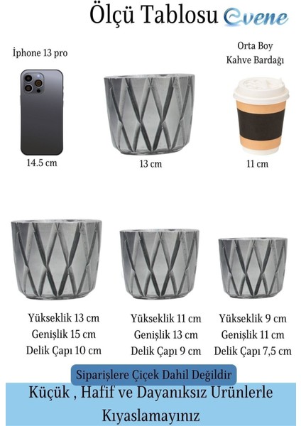 Saksı Çiçek Kaktüs Saksısı Lüx 15 cm Baklava Desenli 3'lü Set Çiçeklik