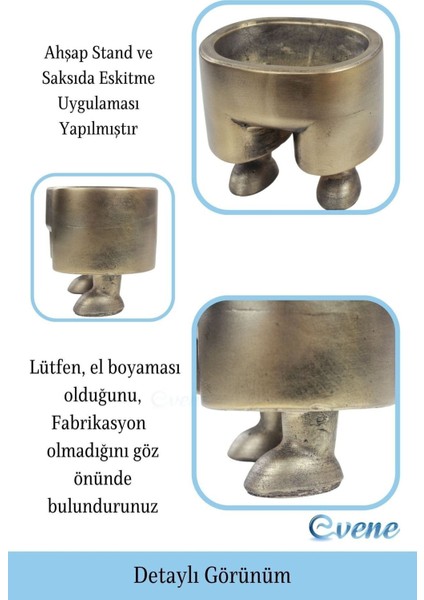 Ahşap Ayaklı Beton Saksı Dekoratif 1 Adet Pantolon Model
