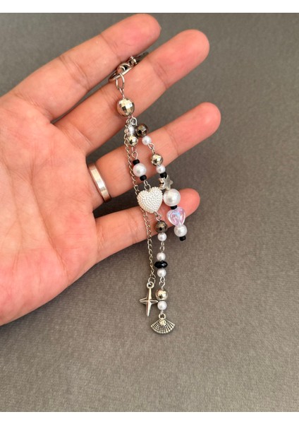 Kalp Yıldızlı Yelpaze Şans Y2K Gümüş Beyaz Çanta Charm Anahtarlık Çanta Süsü fiyatları