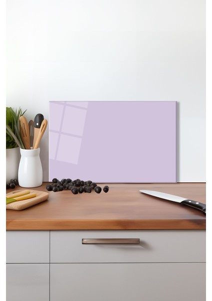 Leylak Lila Rengi Cam Kesme Tahtası, Silikon Ayaklı, Isıya Kırılmaya Dayanıklı, Sunum Kesim Tablası