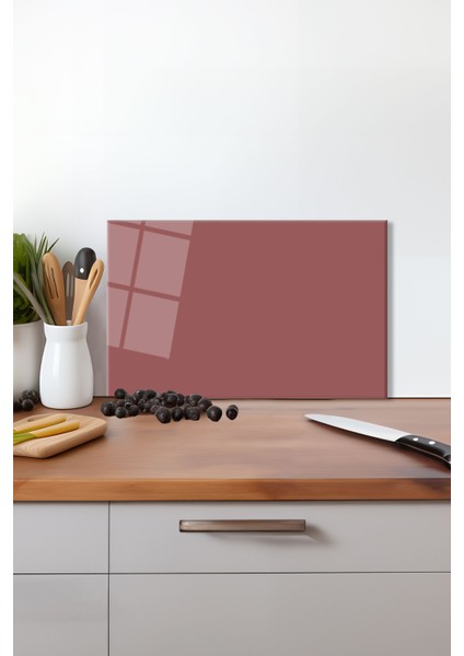 Gül Kurusu Rengi Cam Kesme Tahtası, Silikon Ayaklı, Isıya Kırılmaya Dayanıklı, Sunum Kesim Tablası