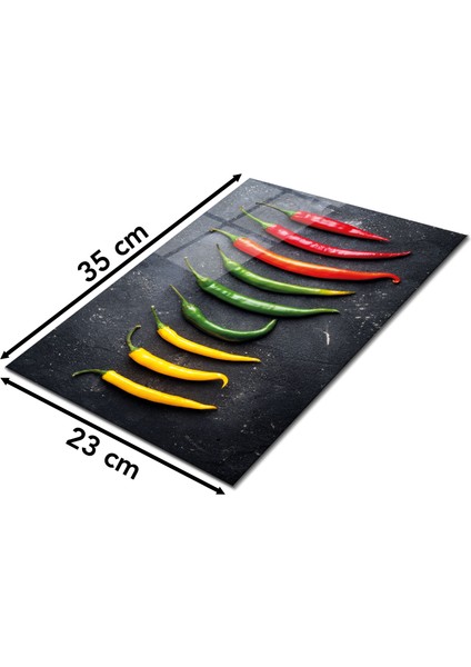 Renkli Acı Biberler Cam Kesme Tahtası, Silikon Ayaklı, Isıya Kırılmaya Dayanıklı Sunum Kesim Tablası fiyatları