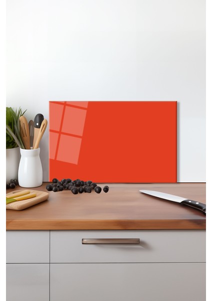 Turuncu Renk Cam Kesme Tahtası, Silikon Ayaklı, Isıya Kırılmaya Dayanıklı, Sunum Kesim Tablası