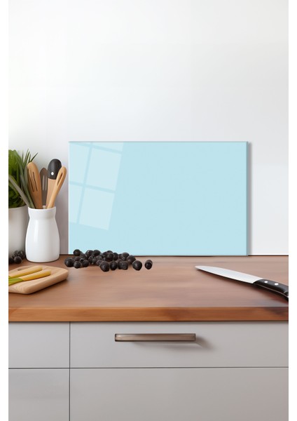 Buz Mavisi Rengi Cam Kesme Tahtası, Silikon Ayaklı, Isıya Kırılmaya Dayanıklı, Sunum Kesim Tablası