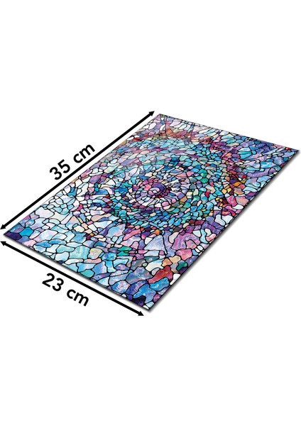 Mor Mavi Mozaik Cam Kesme Tahtası, Silikon Ayaklı, Isıya Kırılmaya Dayanıklı, Sunum Kesim Tablası fiyatları