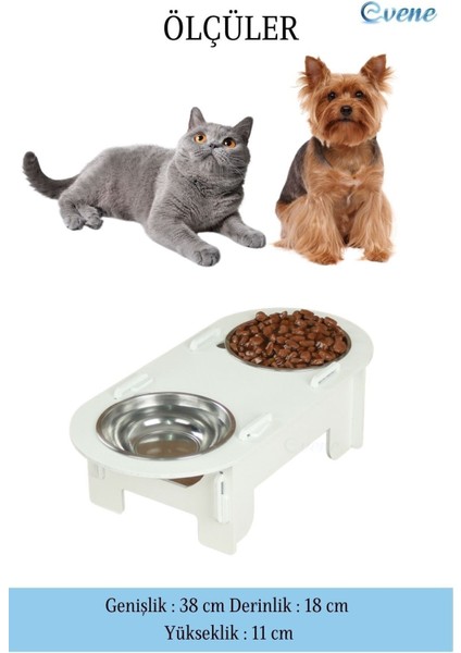 Mama Su Kabı Paslanmaz Çelik Taslı 2'li Ahşap Kedi ve Köpek Suluk Oval Model