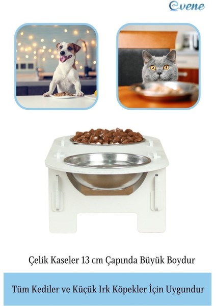 Mama Su Kabı Paslanmaz Çelik Taslı 2'li Ahşap Kedi ve Köpek Suluk Oval Model