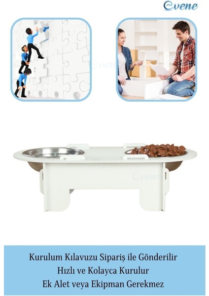 Mama Su Kabı Paslanmaz Çelik Taslı 2'li Ahşap Kedi ve Köpek Suluk Oval Model