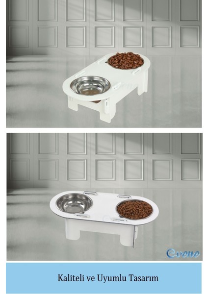 Mama Su Kabı Paslanmaz Çelik Taslı 2'li Ahşap Kedi ve Köpek Suluk Oval Model