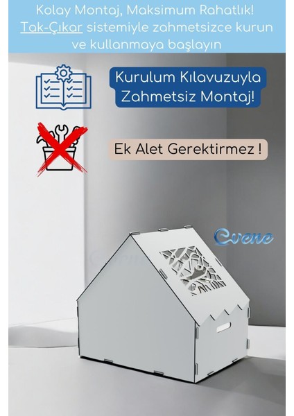 Ahşap Büyük Kedi Yatağı Premium Kalite Beyaz Kedi Evi 50X35 cm Parlak Boyalı Seperatör Model