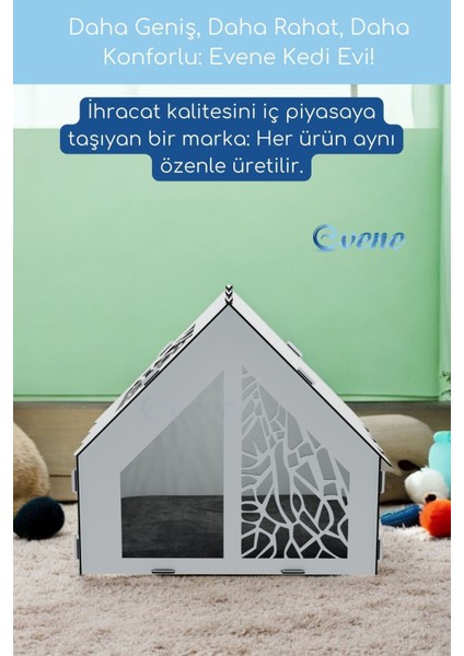 Ahşap Büyük Kedi Yatağı Premium Kalite Beyaz Kedi Evi 50X35 cm Parlak Boyalı Seperatör Model