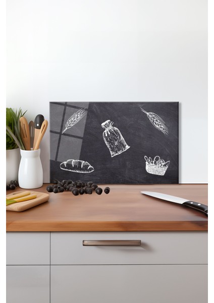 Retro Kara Tahta Cam Kesme Tahtası , Silikon Ayaklı, Isıya Kırılmaya Dayanıklı, Sunum Kesim Tablası