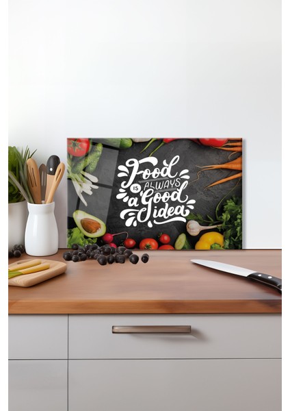 Food Always Good Idea Cam Kesme Tahtası Silikon Ayaklı Isıya Kırılmaya Dayanıklı Sunum Kesim Tablası