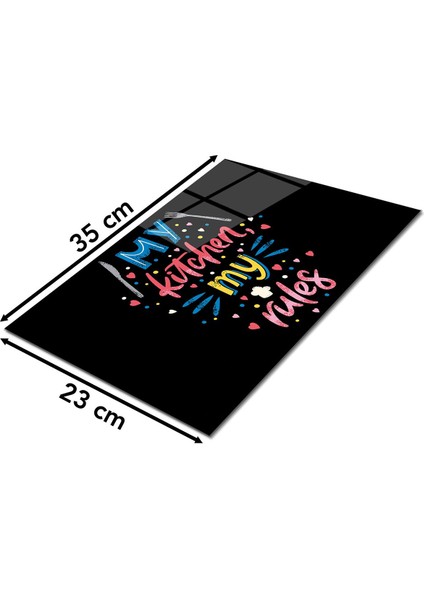 Renkli My Kitchen My Rules Cam Kesme Tahtası , Silikon Ayaklı, Kırılmaya Dayanıklı, Sunum Tablası fiyatları