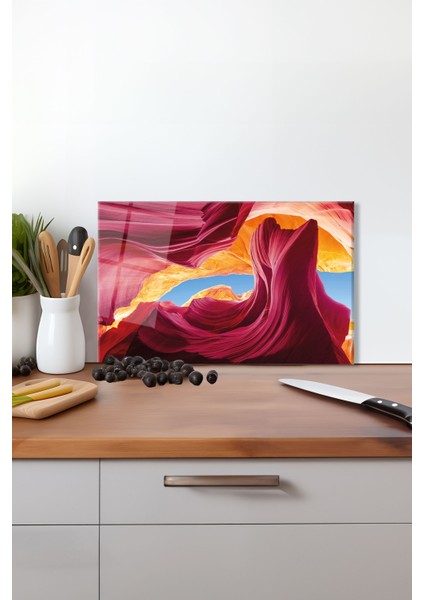 Renkli Soyut Kayalar Cam Kesme Tahtası, Silikon Ayaklı Isıya Kırılmaya Dayanıklı Sunum Kesim Tablası