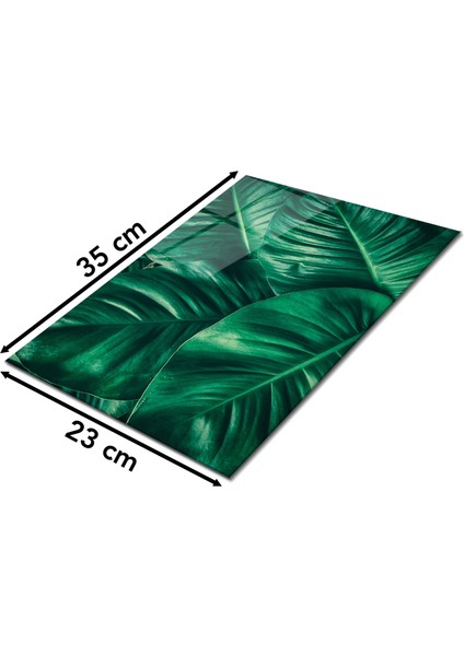 Yeşil Büyük Yapraklar Cam Kesme Tahtası Silikon Ayaklı Isıya Kırılmaya Dayanıklı Sunum Kesme Tablası fiyatları