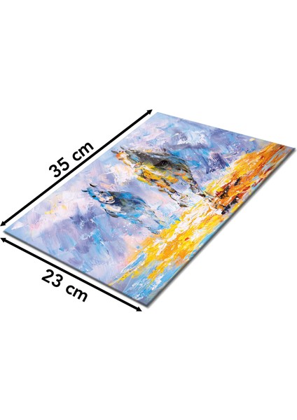 Koşan Atlar Sanatsal Cam Kesme Tahtası, Silikon Ayaklı Isıya Kırılmaya Dayanıklı Sunum Kesim Tablası fiyatları