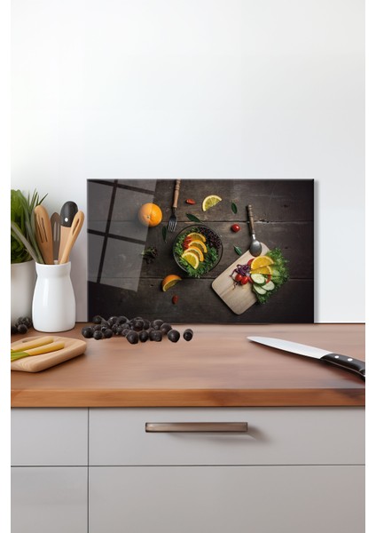 Sebze ve Meyveler Cam Kesme Tahtası , Silikon Ayaklı, Isıya Kırılmaya Dayanıklı, Sunum Kesim Tablası