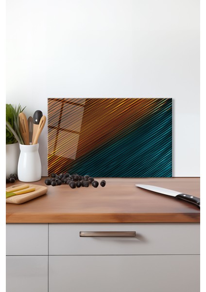 Turuncudan Yeşile Soyut Cam Kesme Tahtası, Silikon Ayaklı, Isıya Kırılmaya Dayanıklı, Sunum Tablas