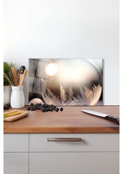 Kar Tanesi Cam Kesme Tahtası, Silikon Ayaklı, Isıya Kırılmaya Dayanıklı, Sunum Kesim Tablası