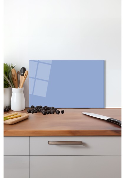 Gök Mavisi Cam Kesme Tahtası, Silikon Ayaklı, Isıya Kırılmaya Dayanıklı, Sunum Kesim Tablası