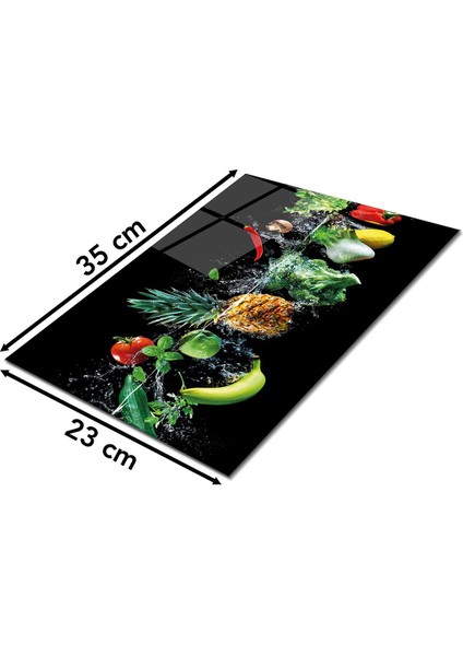 Su Efektli Meyve Sebze Cam Kesme Tahtası , Silikon Ayaklı, Kırılmaya Dayanıklı, Sunum Kesim Tablası fiyatları