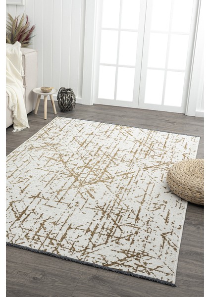 Ares Krem Gold Halı Yıkanabilir Kaymaz Taban Şönil Kilim Dokuma Pamuk Taban Kilim NV33 120 x 180 cm