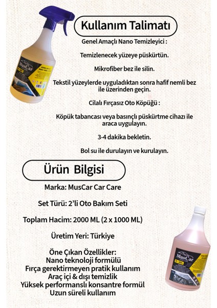 Oto Bakım Seti – Nano Temizleyici + Cilalı Fırçasız Oto Köpüğü fiyatları